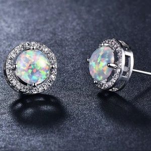 Silver opal stud earrings